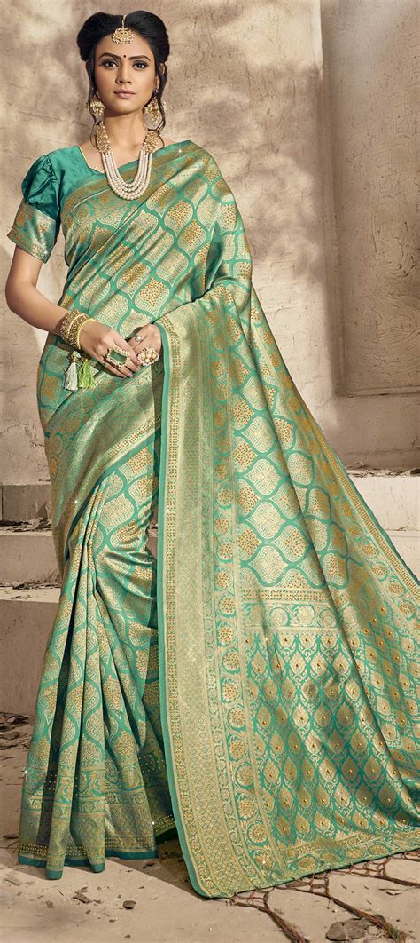 Traditional Green Color Jacquard Fabric Saree