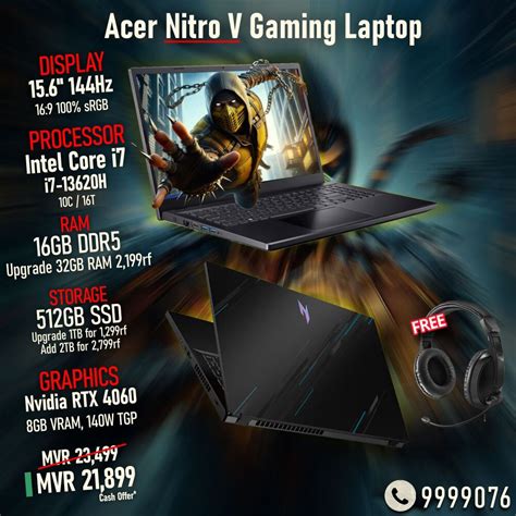 ACER NITRO V 15 6 144Hz GAMING LAPTOP INTEL I7 13620H 16GB 512GB RTX