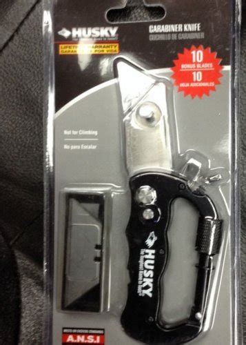 Set 2 Husky Carabiner Knife With 10 Blades Locking Carabiner Folding