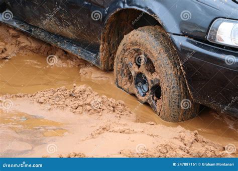 Car Stuck In Mud After Floods Caused By Storm Stock Image Image Of