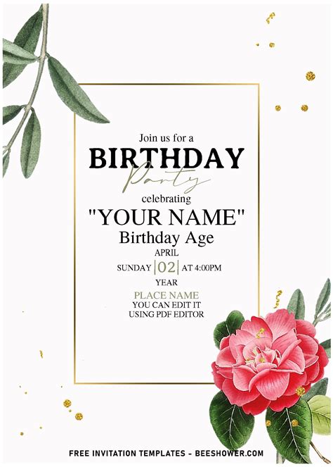 Free Free Editable Pdf Gold Rectangle Floral Frame Birthday