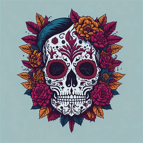 Ilustração vetorial dia do festival do méxico morto crânio flor morta