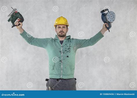 The Construction Worker Shows the Tools Necessary for His Work Stock ...