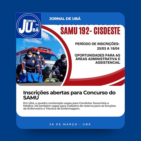 Inscrições abertas para concurso do Samu vagas em Ubá e outras