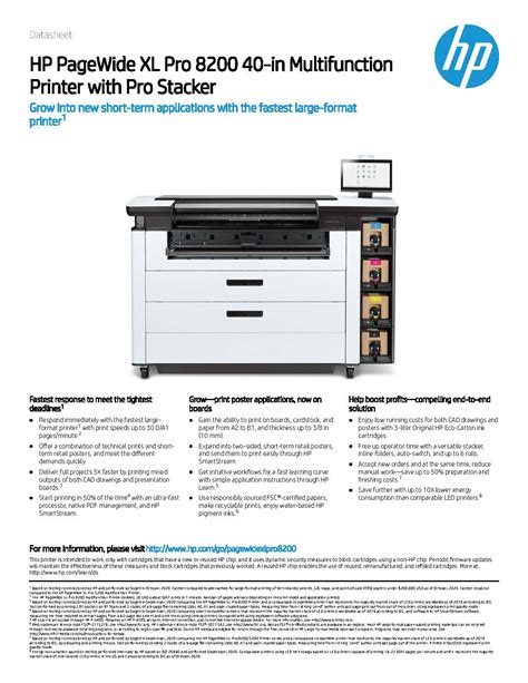 Hp Pagewide Xl Pro 8200 40 In Multifunction Printer With Pro Stacker Datasheet Tpm