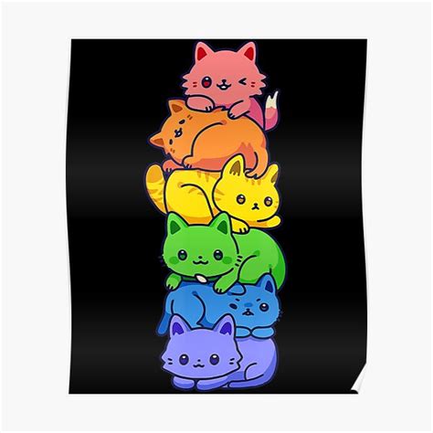 Gay Pride Cat Lgbt Kawaii Cats Pile Cute Anime Rainbow Flag Poster