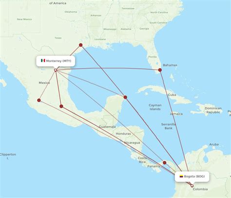 All Flight Routes From Bogota To Monterrey BOG To MTY Flight Routes