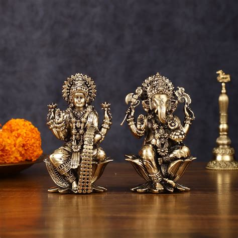 Brass Superfine Ganesh Lakshmi Idols - 4 Inch – Budhshiv.com