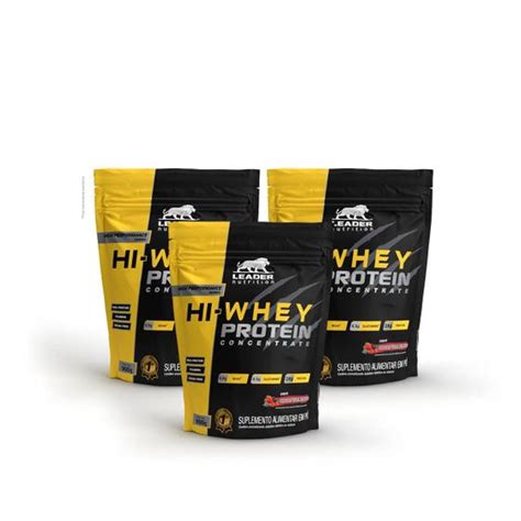 Kit 3 Hi Whey Protein Concentrado Refil 900g Leader Nutrition Whey