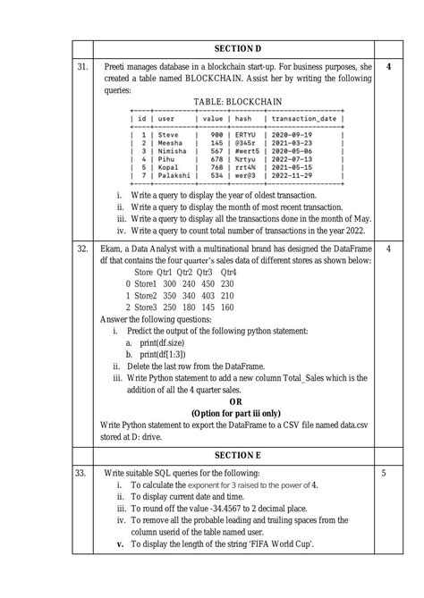 Cbse Class 12 Informatics Practices Sample Paper 2024 Indcareer Docs