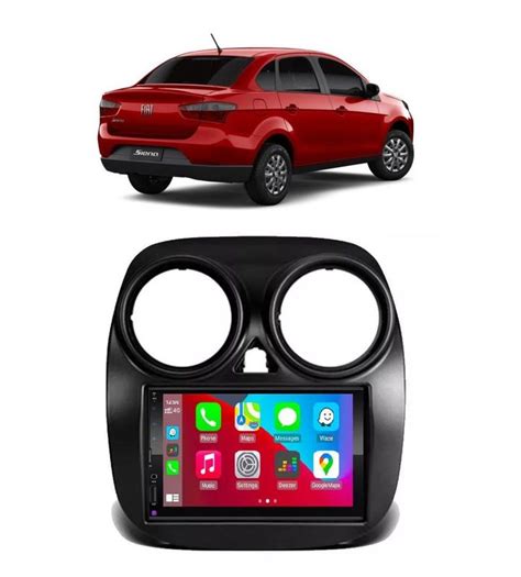 Kit Multimídia Grand Siena Mold Preta 2021 7 Pol CarPlay AndroidAuto