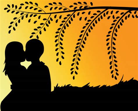 120 Romantic Couple Kissing Sunset Silhouette Stock Illustrations