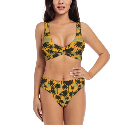 Rocae Hawaii Palms For Bikini Set For Women Two Piece Sexy High Swimsuits Split Crossover Bikini