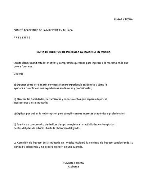 Carta De Ejemplo Solicitud Ingreso Maestria