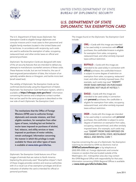 Us Department Of State Issues Diplomatic Tax Exemption Cards Pdf Sales Taxes In The United