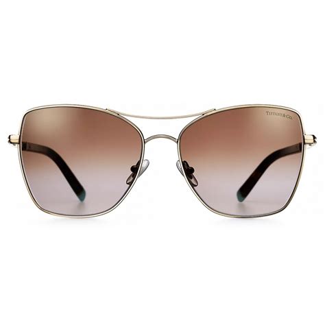 Tiffany And Co Square Sunglasses Pale Gold Gradient Brown Diamond Point Collection