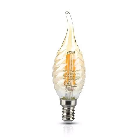 Żarówka LED V TAC 4W Filament E14 Świeczka Burszty 11893871203