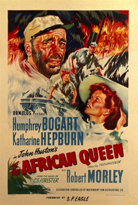 an old movie poster for the african queen starring robert moore and helen heburnin