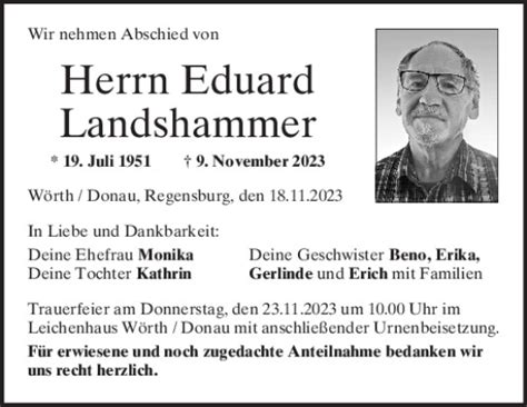 Traueranzeigen Von Eduard Landshammer Mittelbayerische Trauer