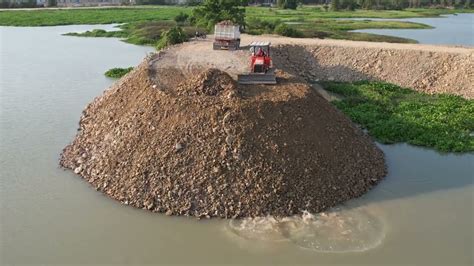 Great Action Make Road Into Water Like Letters W Bulldozer Pushing Land