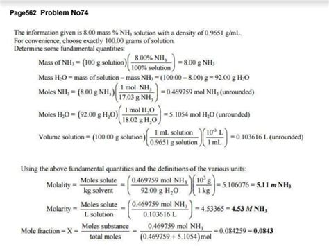 Calculate The Molality Molarity And Mole Fraction Of Nh3 I Quizlet