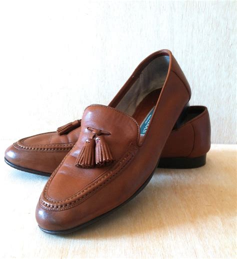 Vintage 1980s Preppy Cole Haan Cognac Brown Leather Loafer Oxford With Tassels Womens Size 8 9