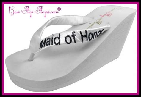 Maid Of Honor Flip Flops Bridesmaid Flip Flops Wedding Bling Wedge