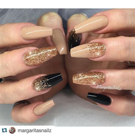 Awesome Nailartgang On Instagram Nude And Black And Gold Rose Gold