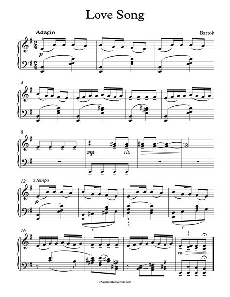 Free Piano Sheet Music – Love Song, From For Children – Bartok ...