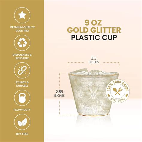 Oz Gold Glitter Plastic Cups For Party Pack Gold Plastic Cups