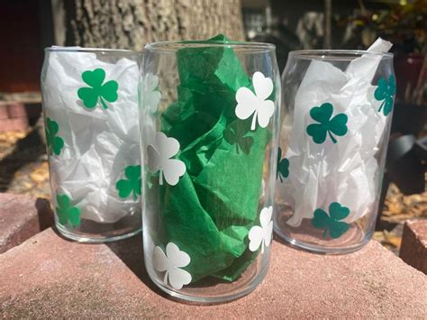 St Patricks Day 16oz Beer Can Glass Cups Clover Cups St Pattys Day