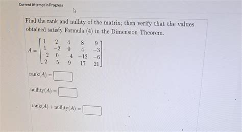 Solved Find The Rank And Nullity Of The Matrix Then Verify Chegg