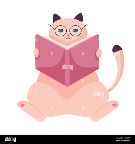 Lindo Gato En Gafas Libro De Lectura Ilustraci N De Icono De Vector