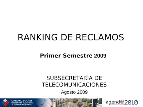 PPT RANKING DE RECLAMOS SUBSECRETARÍA DE TELECOMUNICACIONES Agosto