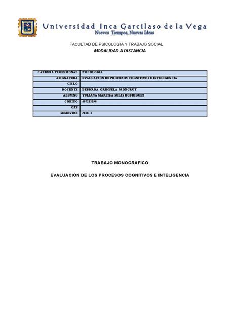 Evaluación De Procesos Cognitivos E Inteligencia Pdf Sicología Aprendizaje