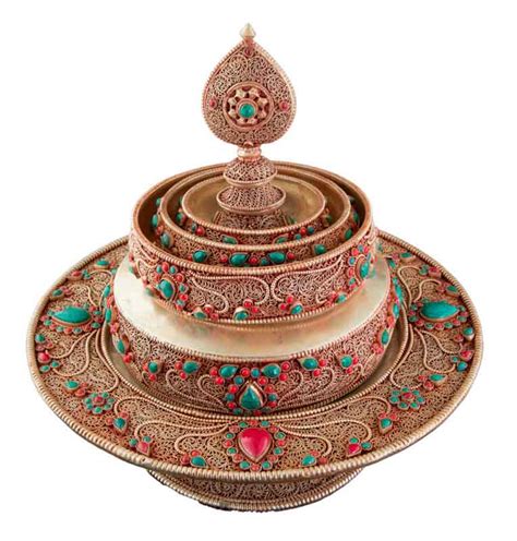 Set offrande Mandala tibétain Univers Cosmos cuivre filigrane Ø 25 cm Nepal