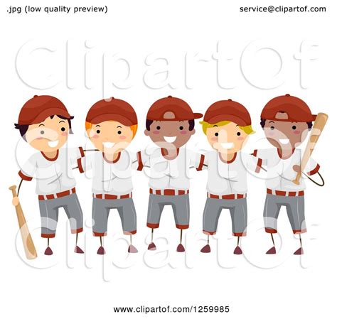 Clipart Of A Group Of Happy Boys On A Baseball Team Royalty Free