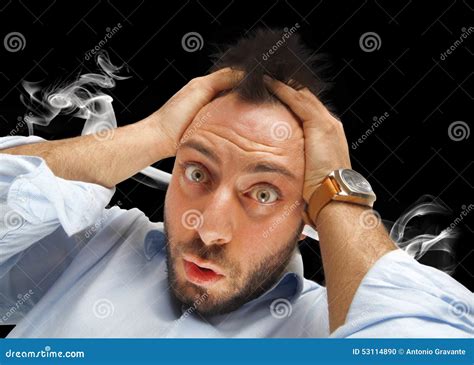 Stressed Man With Smoke Coming Out Of His Ears Stock Photo Image Of