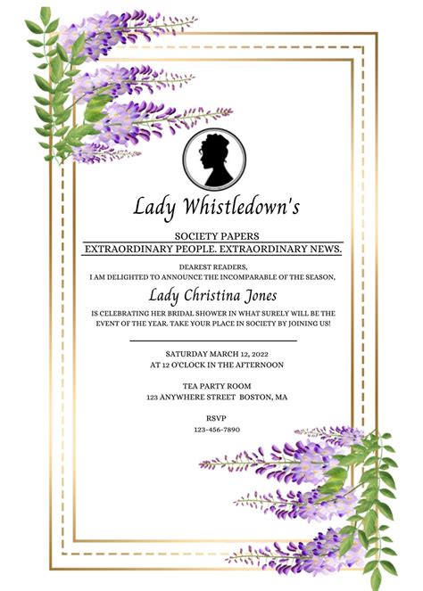 Bridgerton Theme Bridal Shower Invitation Lady Etsy Bridal Shower