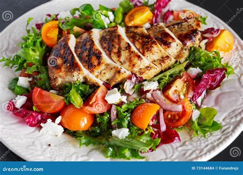 Grilled Chicken Breast Fillet With Fresh Tomatoes Vegetables Salad