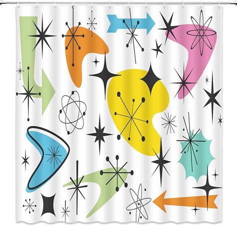 Mid Century Modern Shower Curtain Retro Atomic Starburst Abstract