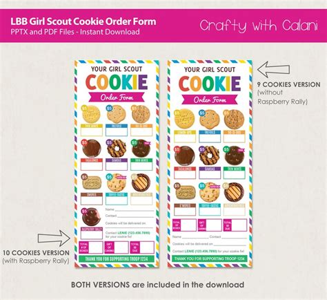 Girl Scout Cookie 2023 Order Form Lbb Cookie Order Form Etsy