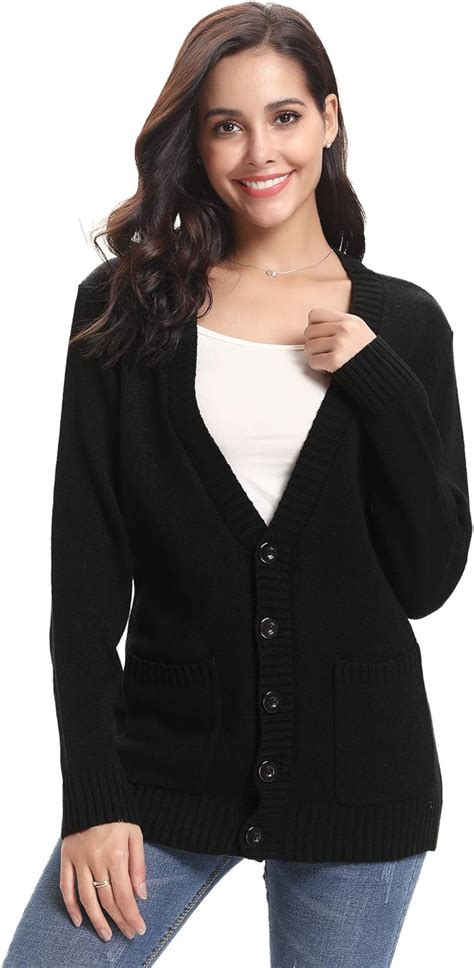 Gilet Femme Tricot Chandail Avec Poches Veste Boutons Cardigan Chic