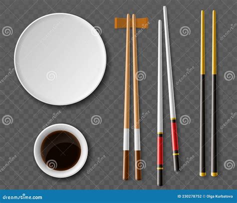 Chopsticks Plates Realistic Table Setting Top View Traditional