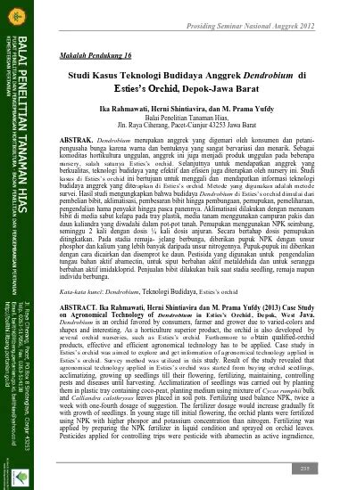 Studi Kasus Teknologi Budidaya Anggrek Dendrobium Di Esties S Orchid