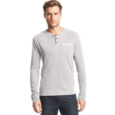 Kenneth Cole New York Long Sleeve Henley Shirt In Gray For Men Chrome