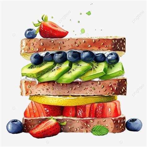 Watercolor Fruit Sandwich Strawberry Sandwich Fruit Png Transparent