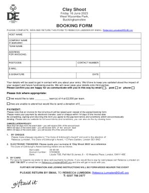 Fillable Online Clay Shoot BOOKING FORM DofE Fax Email Print PdfFiller