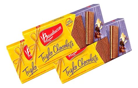 Kit 3 Biscoito Wafer Bauducco Triplo Chocolate 140g MercadoLivre