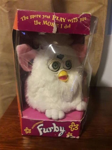 Original vintage FURBY very cute! white, green eyes, in box | #1867040611